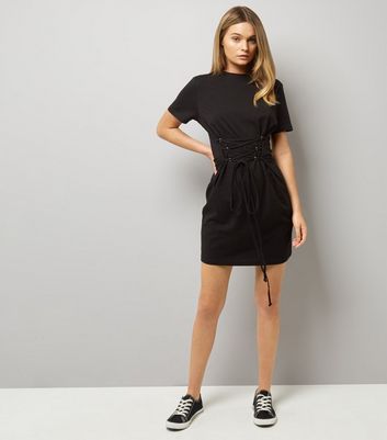 Black Corset T-Shirt Dress | New Look